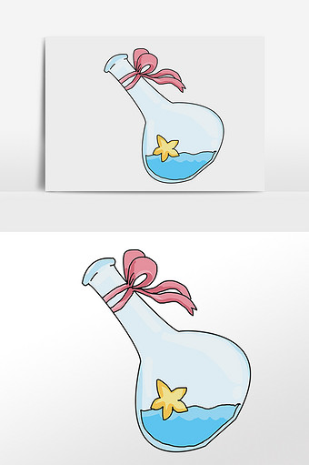 星星漂流瓶插画元素图片下载