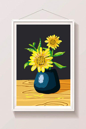 小清新木桌向日葵花瓶景物背景图片
