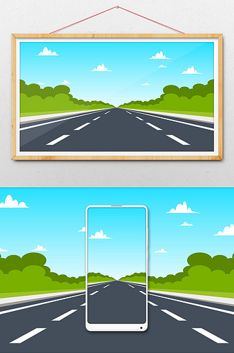 小清新卡通高速公路背景插画图片