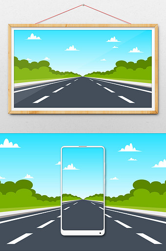 小清新卡通高速公路背景插画图片下载