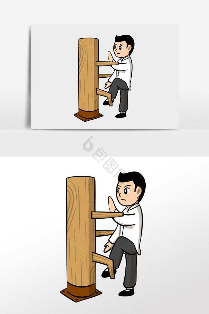 功夫大师木人桩练武插画