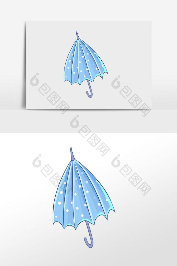 蓝色雨伞插画元素