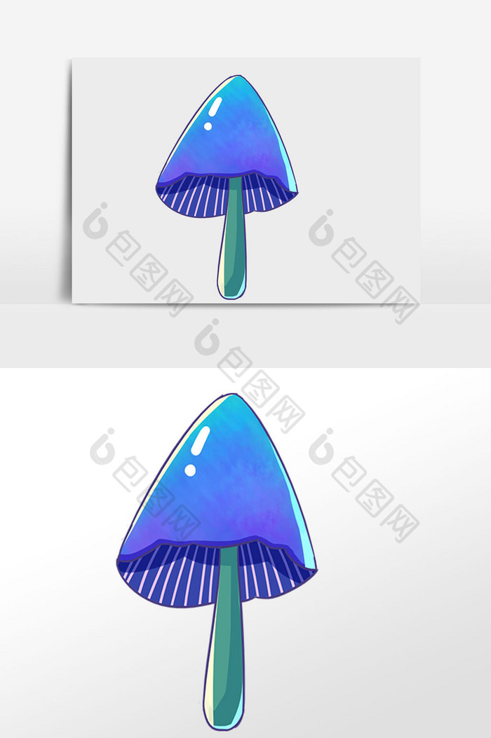 卡通蓝色小蘑菇插画元素
