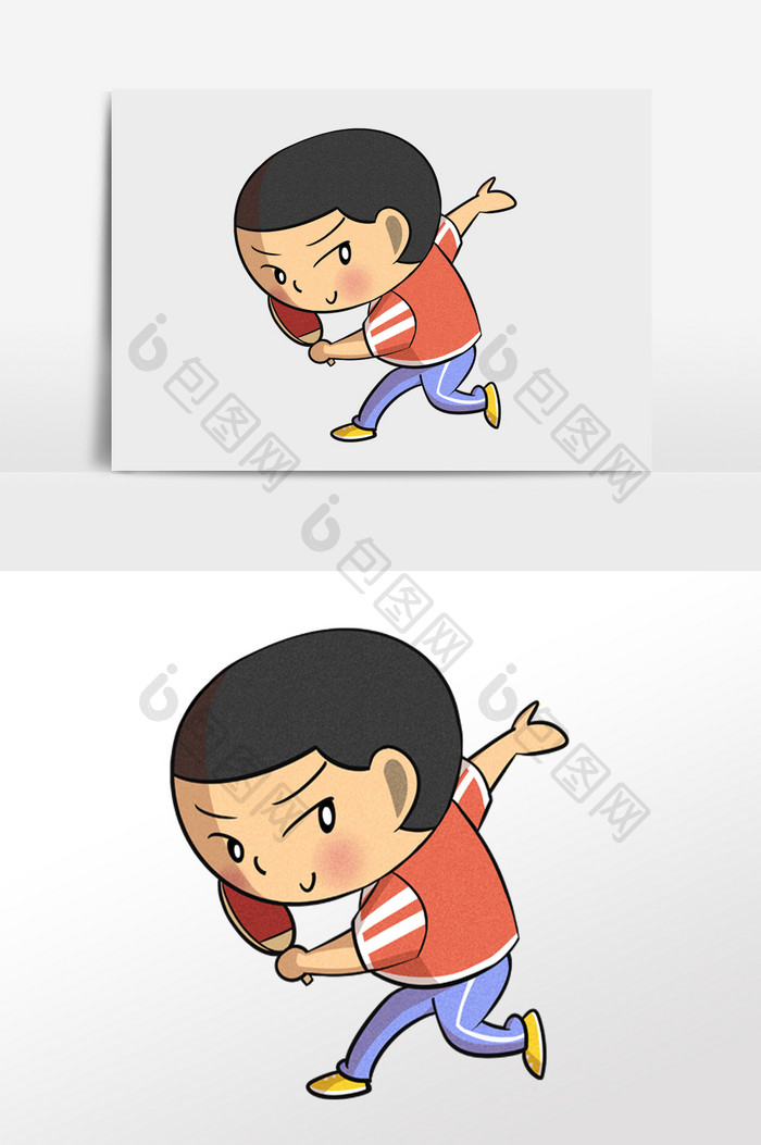 卡通可爱小男孩打乒乓球插画元素