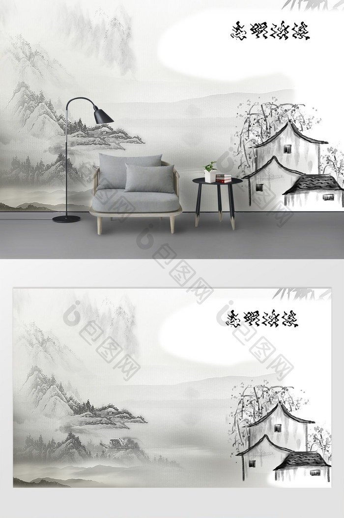 中式印象水墨画背景图