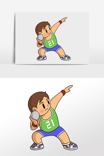 卡通运动员铅球比赛插画元素图片下载