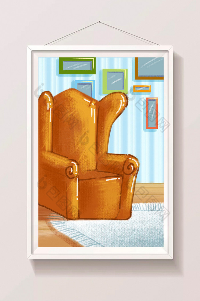 暖色插画客厅沙发插画图片图片
