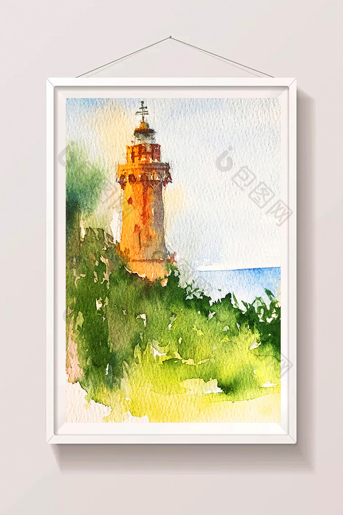 绿色水彩手绘海边夏日灯塔插画卡通素材 图片下载 包图网 绿色水彩手绘海边夏日灯塔插画卡通素材 图片下载 包图网