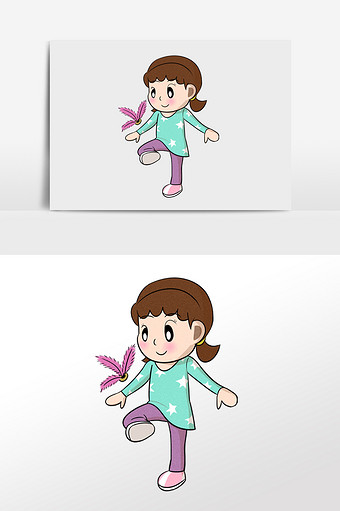 卡通可爱小女孩踢毽子插画元素图片