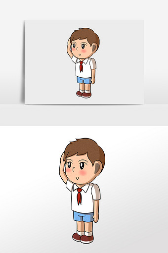 卡通可爱男孩小学生敬礼插画元素图片下载