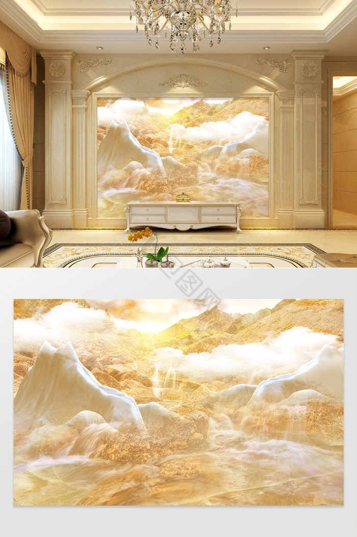 大理石纹冰山印象风景背景墙图片