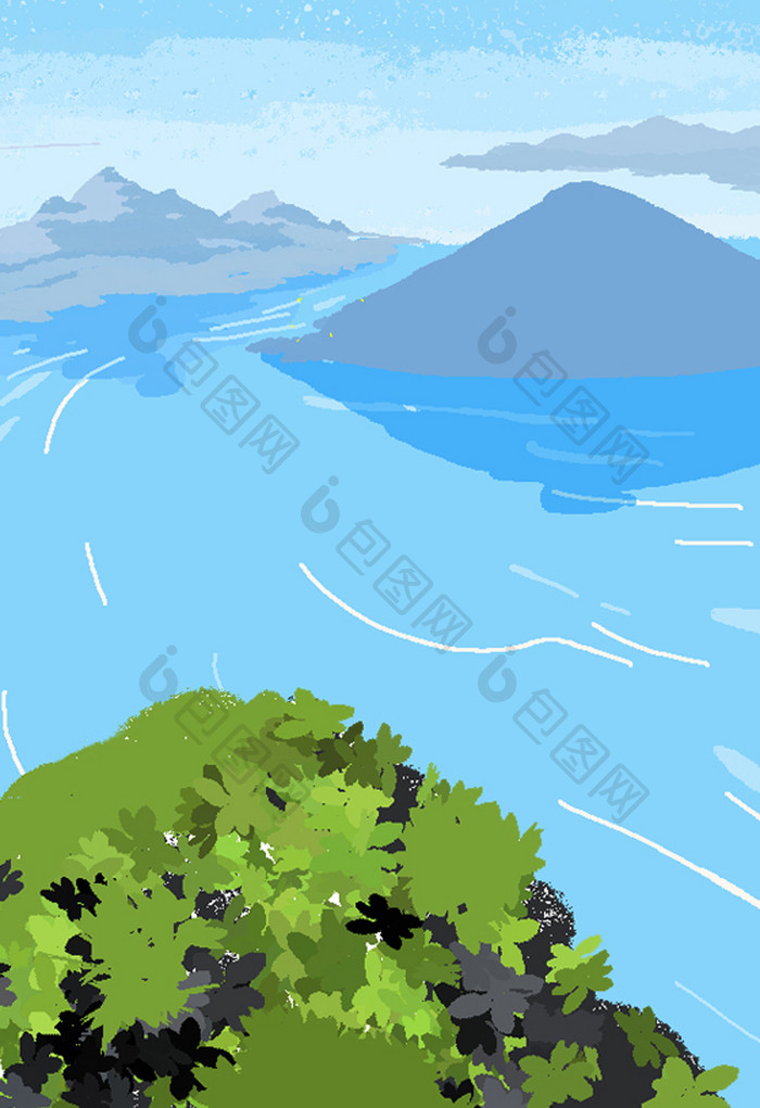 小清新湖水绿山背景