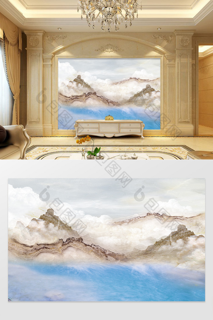 云海青山艺术风景背景墙