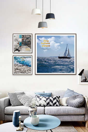 夏季蓝色地中海大海风景现代时尚装饰画图片