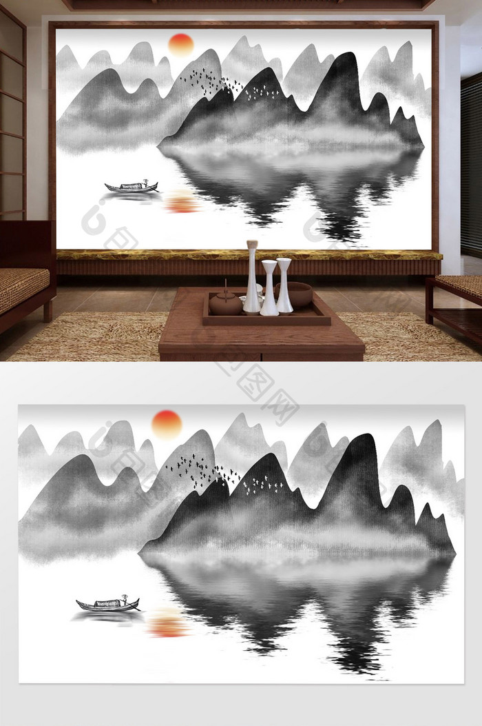 中式新古典意境山水画背景装饰画