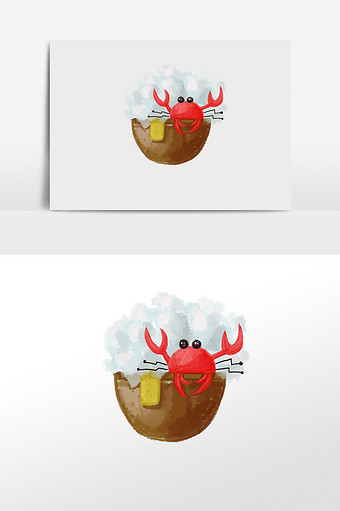 浴池洗澡的螃蟹插画素材图片