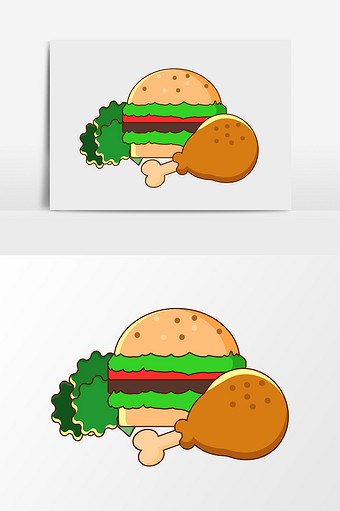 卡通汉堡手绘鸡腿图片