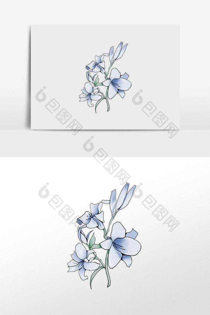 清新蓝色花卉插画元素