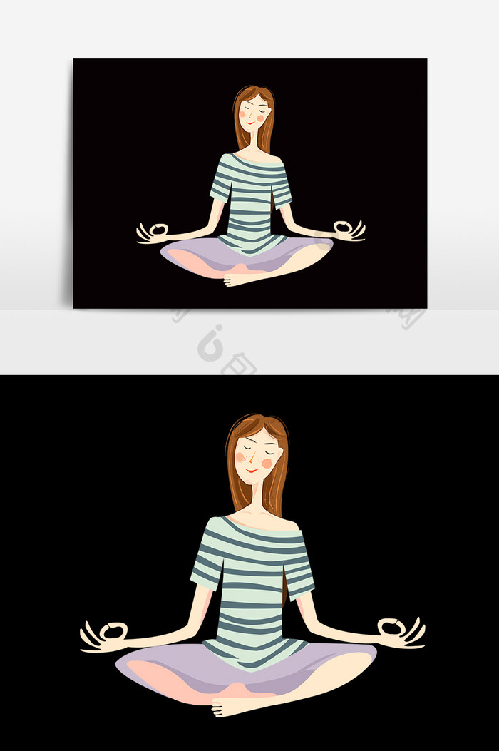漫画卡通冥想瑜伽美女