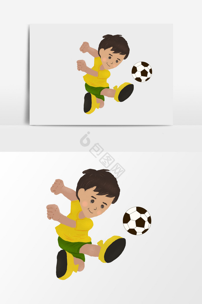 男孩踢足球插画图片