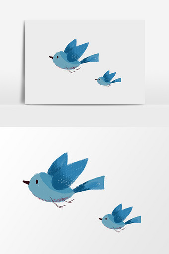 卡通水彩蓝色小鸟图片