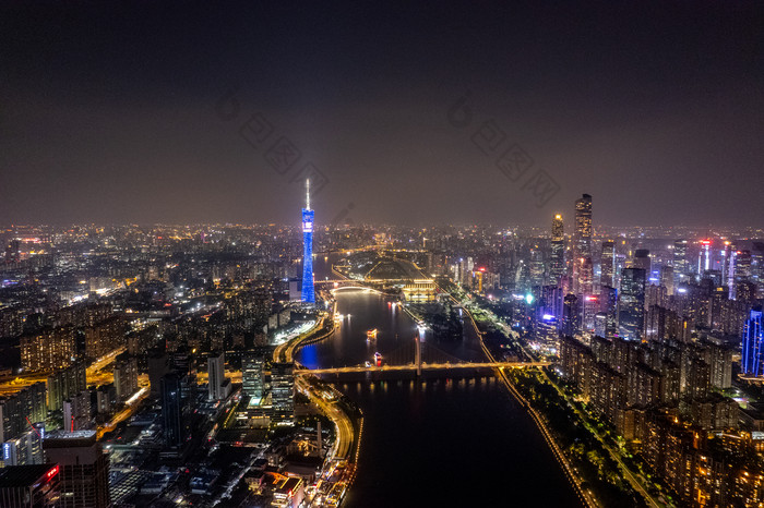 航拍广州琶洲CBD写字楼夜景