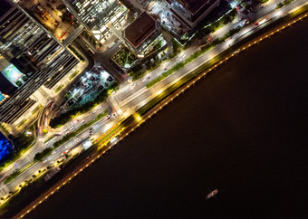 航拍广州琶洲CBD写字楼夜景