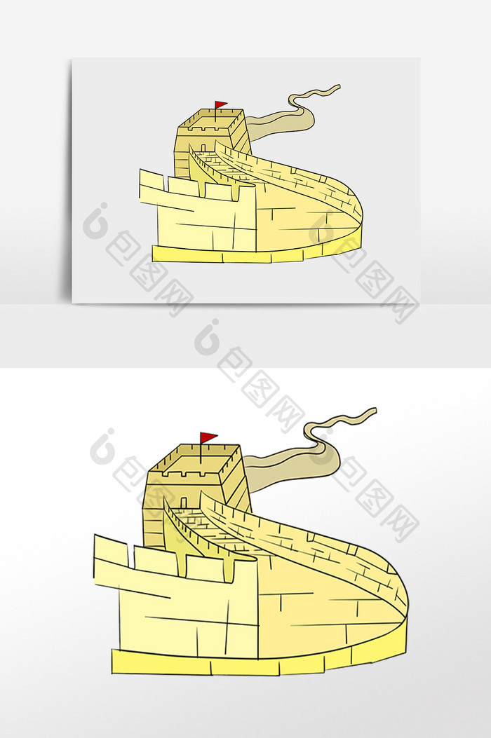 金色长城插画元素