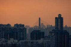 日落雾霾广州城市建筑