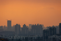 日落雾霾广州城市建筑