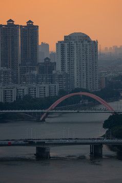 日落雾霾广州城市建筑