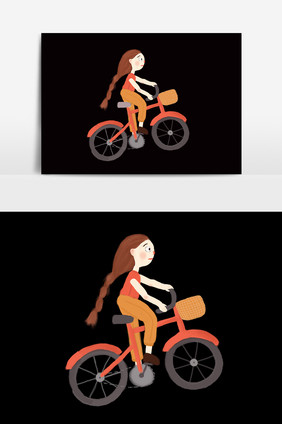 手绘骑自行车女孩