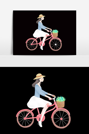 卡通漫画夏天骑自行车美女图片
