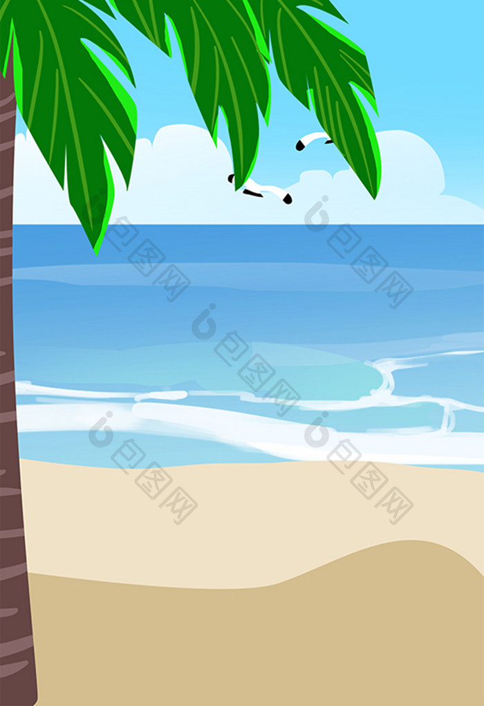 卡通海边椰树风景