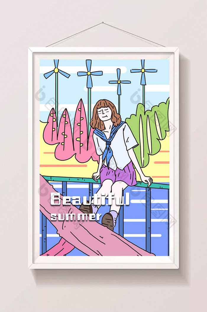 清新可爱风大暑夏季干爽少女插画