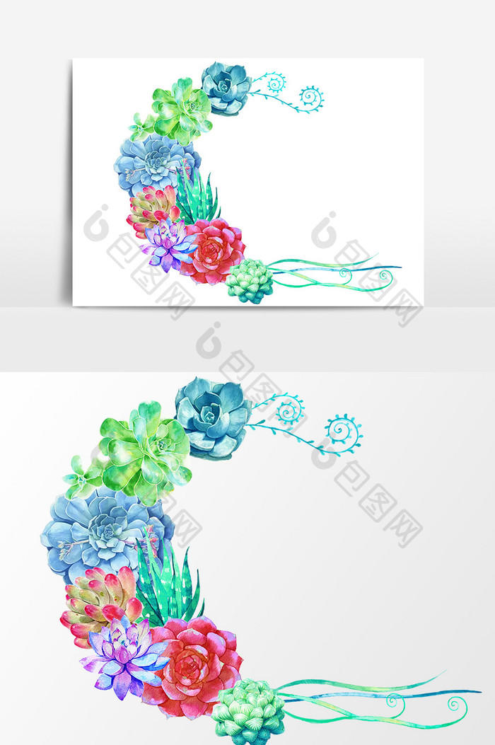 水彩植物多肉设计元素