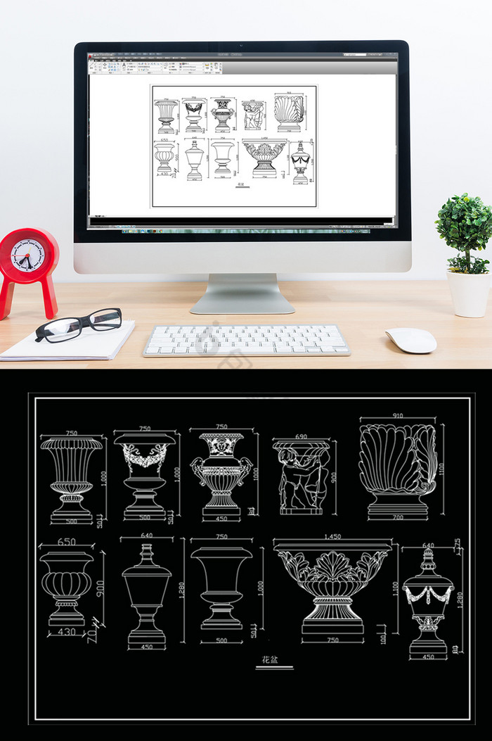 CAD花盆喷泉造型图片