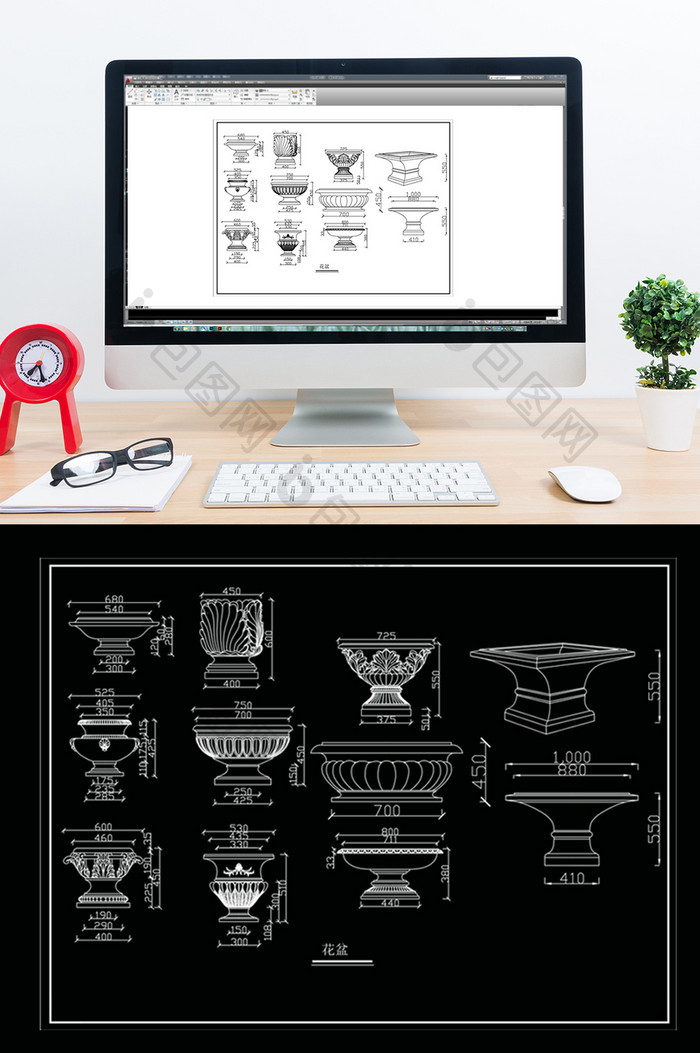 CAD花盆立面模块