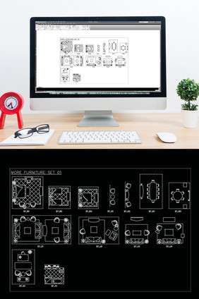 CAD酒店客厅家具模块