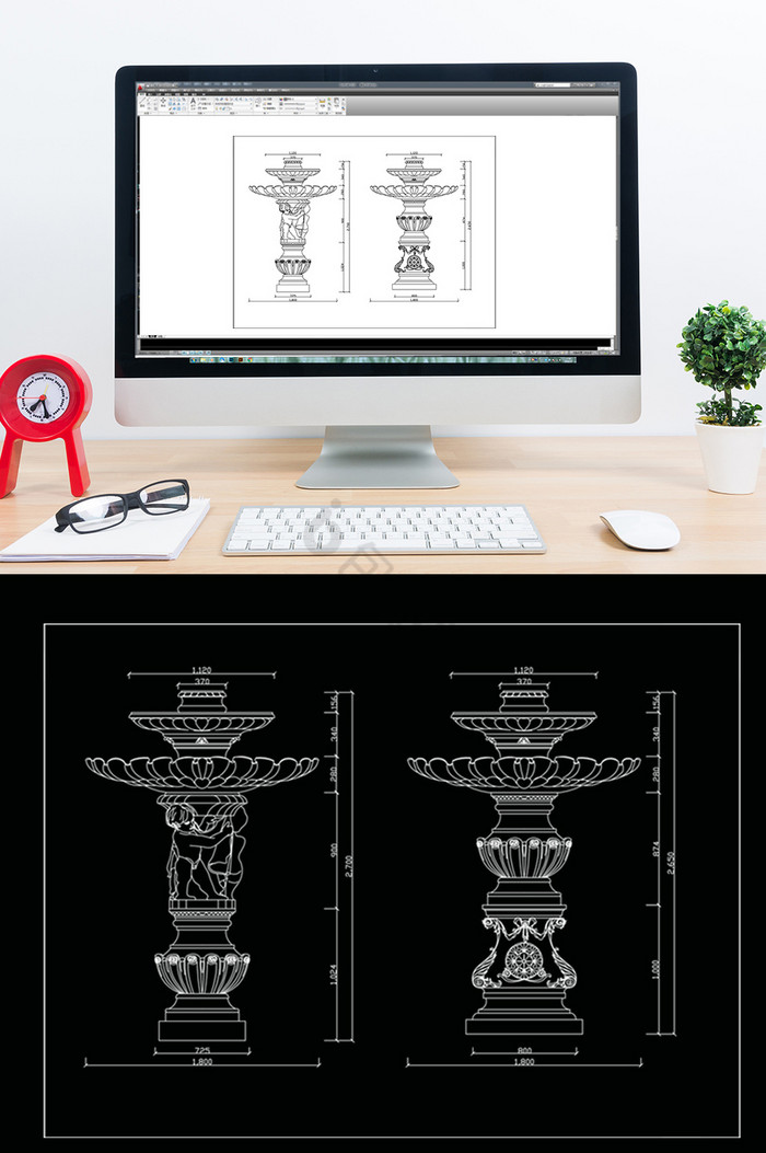 花园喷泉造型CAD图例图片