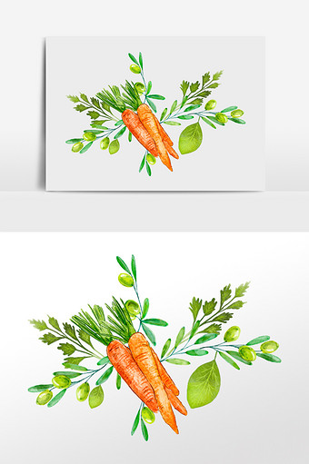 卡通清新水彩胡萝卜健康饮食插画元素图片