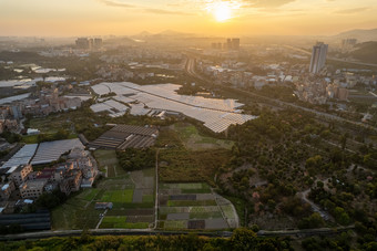 广州花都郊区日落氛围航拍