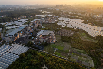 广州花都郊区日落氛围航拍