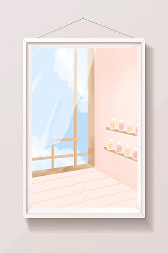 清新唯美粉色室内窗户窗帘图片