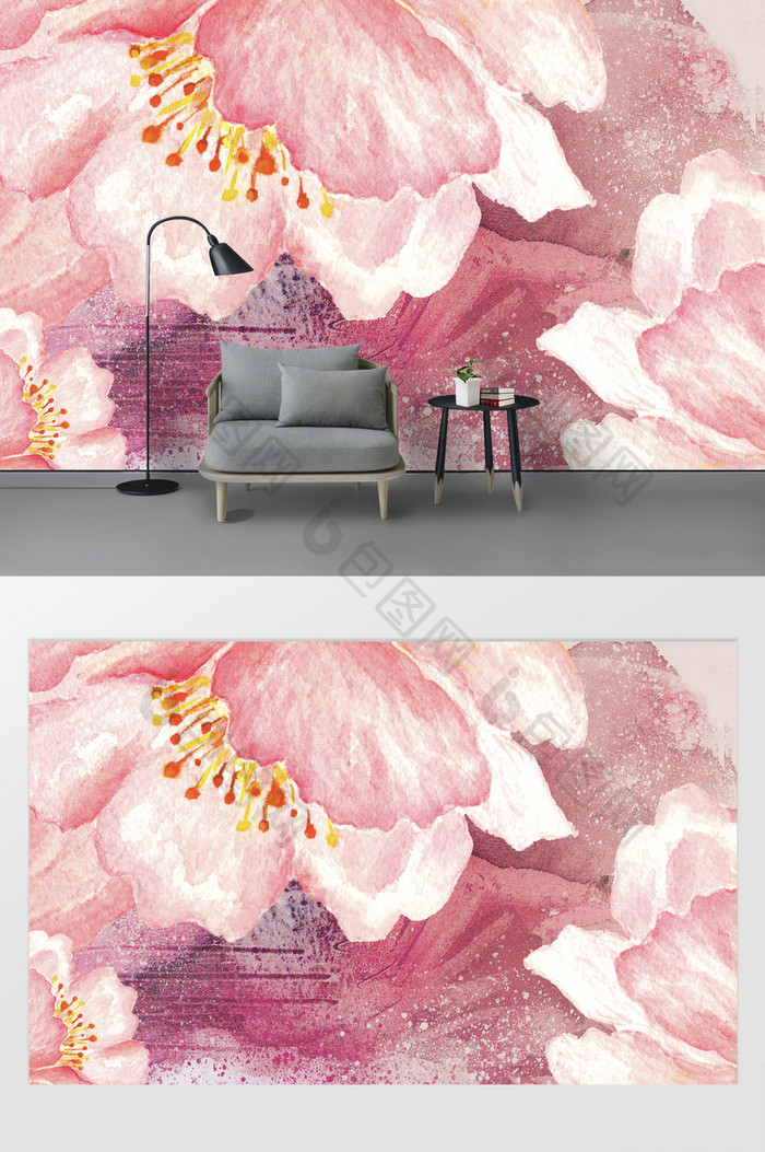 粉色唯美花卉抽象定制背景墙