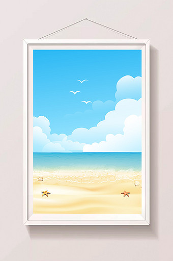 卡通水彩手绘沙滩海边图片