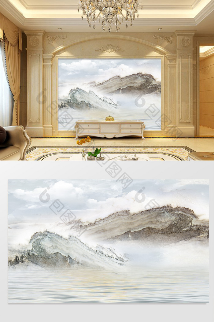 大理石纹高山风景抽象云海背景墙