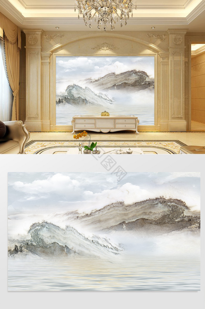 大理石纹高山风景抽象云海背景墙图片