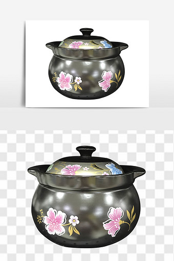家用燃气陶瓷锅瓦煲汤元素图片