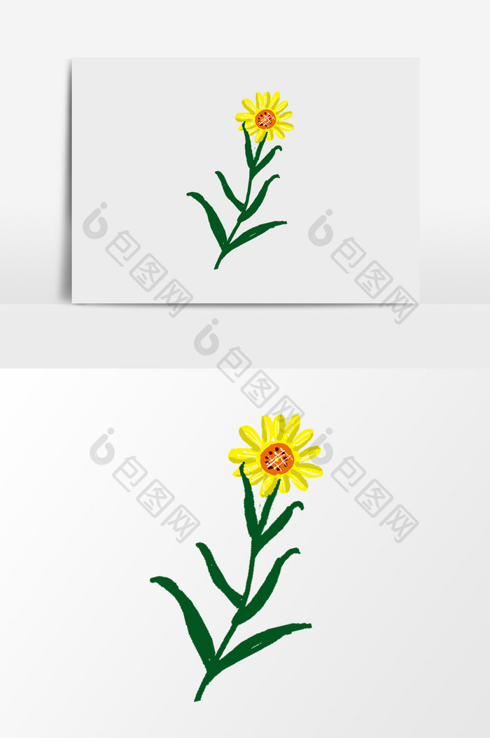 手绘免扣卡通黄色花卉植物